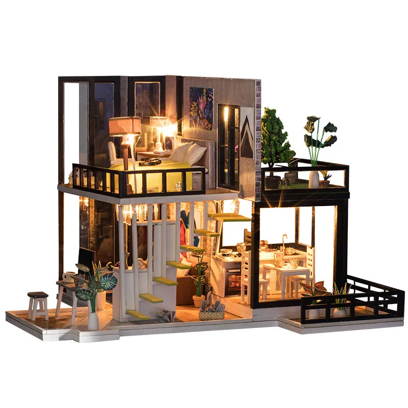 Doll house Diy большой кукольный дом деревянные кукольные домики кухня миниатюрная вилла кукольный домик kast комплект мебели travaux manuels adulte oyuncak ev - Цвет: Doll house