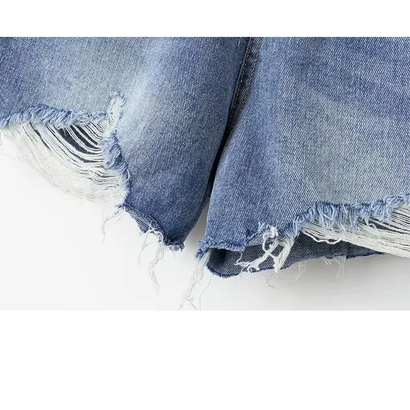 

Women's 2019 summer new straight high waist washed jeans raw women shorts Korean version