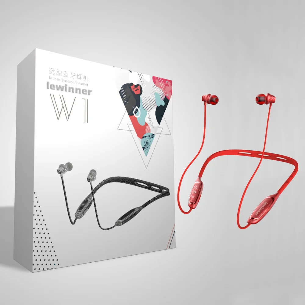 red Lewinner W1 шейные Bluetooth наушники с микрофоном IPX5 водонепроницаемые спортивные беспроводные наушники Bluetooth для телефона iPhone xiaomi - Цвет: red
