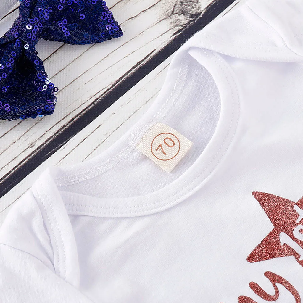 Платья для маленьких девочек 4 июля красный белый и синий комбинезон с надписью