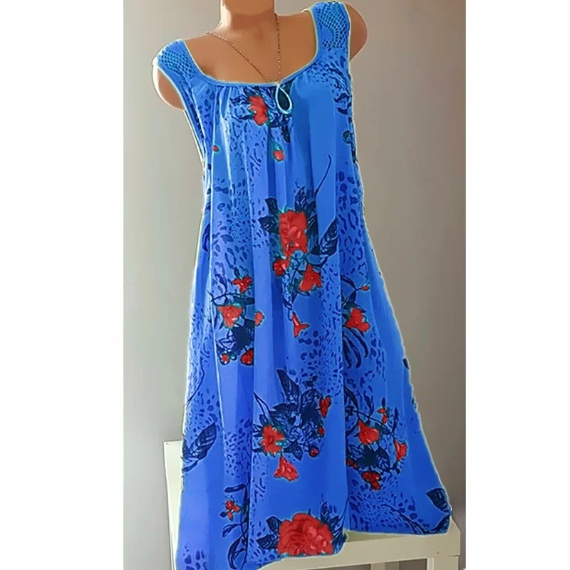 Новое летнее платье с круглым вырезом и кружевной вставкой принтом Свободная