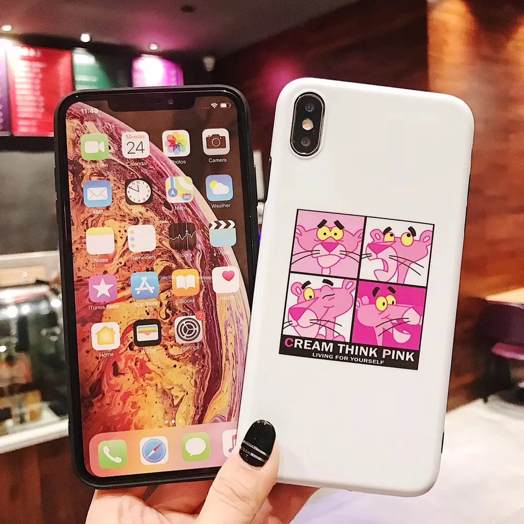 Cute cartoon expression package Pink Panther Victoria Case For iPhone 6 6s 7 8 Plus X XS MAX XR Luxury white secret imd Cover |