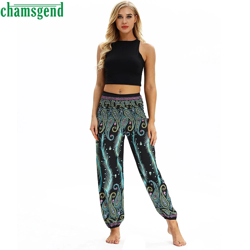 CHAMSGEND, штаны для йоги, широкие ноги, мешковатые, женские штаны для йоги, летние, свободные, повседневные, свободные, Boho, шаровары, штаны с высокой талией, спортивные штаны 09