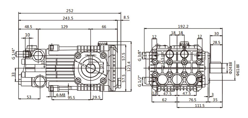 TK-N латунный триплекс плунжерный насос 14-30L 100-350BAR/5073PSI моечный насос высокого давления