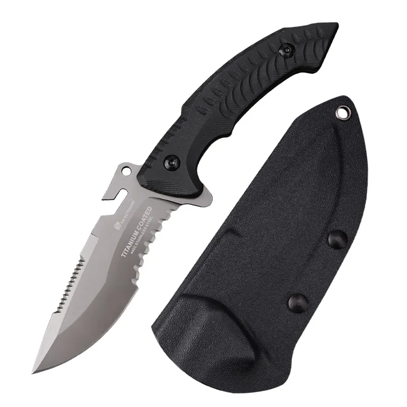 

HX OUTDOORS 440C Titanium Cool Steel Survival Knife Army Hunting 58hrc Hardness Straight Knives Essential tool For Self-defense
