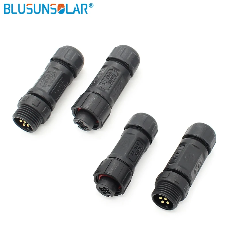 

4 pole M12 waterproof connector male panel, front mounted, wire to panel connector