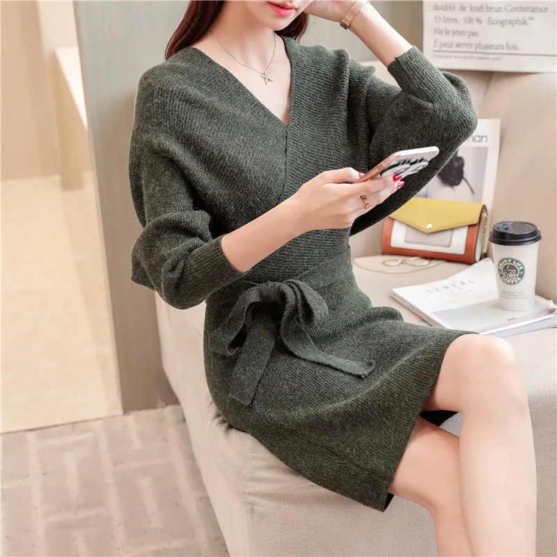 Женская трикотажная рубашка с v-образным вырезом и кружевной юбкой весна-осень 2019