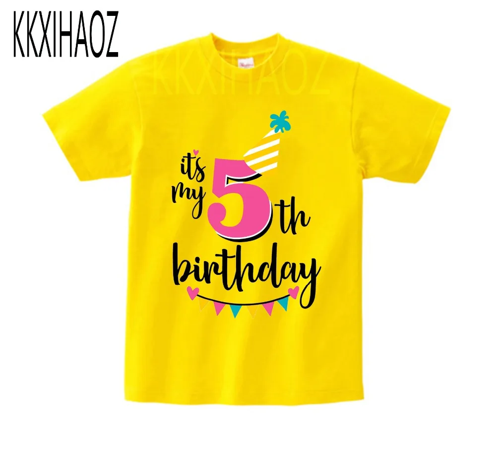 Футболка с надписью «Happy Birthday Number» для девочек 4-6 лет, милая летняя одежда для малышей, Детская футболка с цифрами «забавный подарок на день рождения» для мальчиков, NN