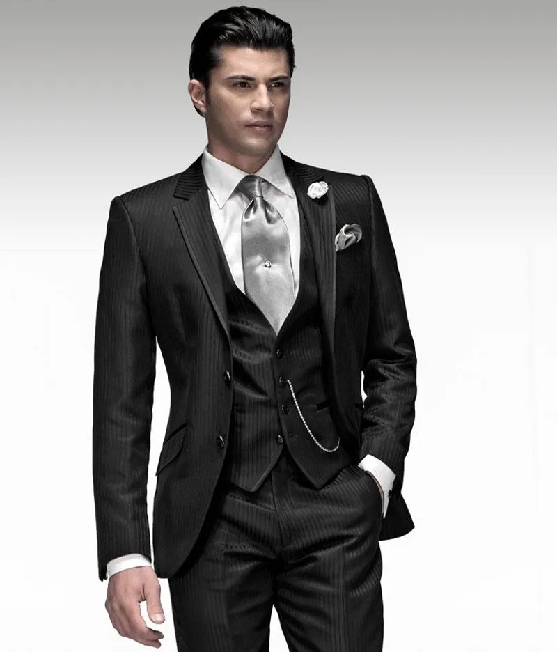 Новейший костюм жениха смокинги для блестящие черные полосатые мужские костюмы