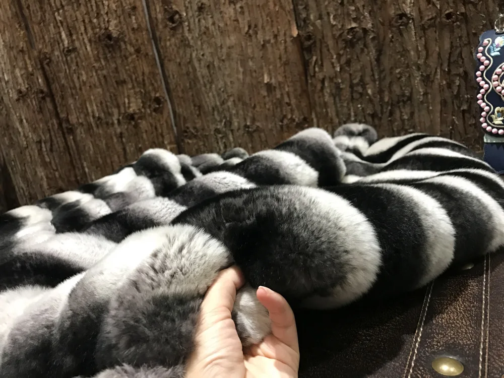 90cm Long Russian Rex Rabbit Fur Vest/Imitation Chinchilla Coat/Grey Diagonal Striped Gilet Coat Outwear Sleeveles/Plus Size | Женская