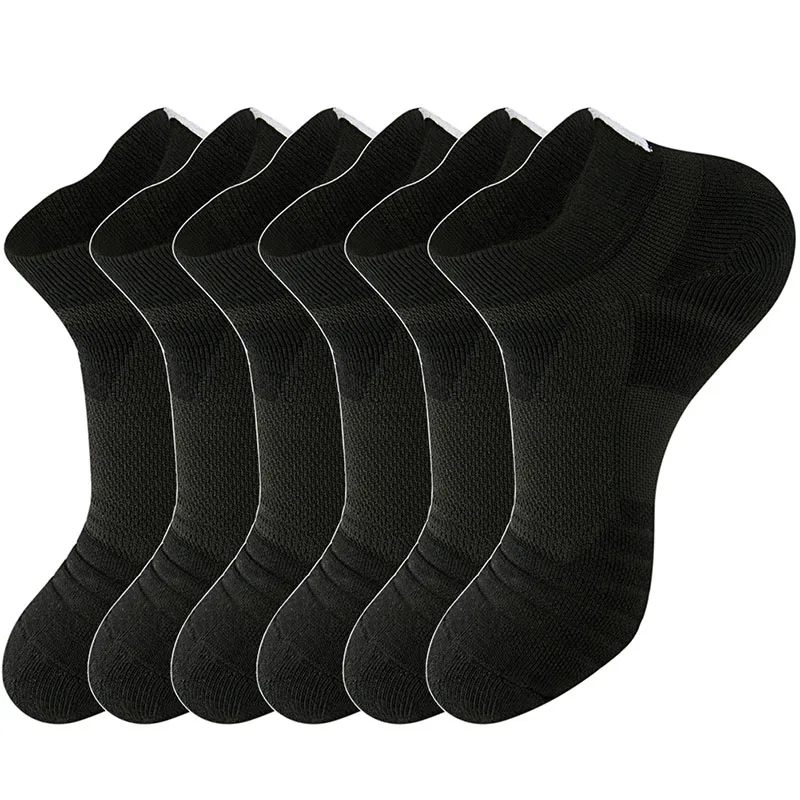 6 Pair Black LifeWheel мужские носки спортивные хлопковые носки Пот дышащее полотенце с дезодорирующим эффектом снизу длинные короткие носки 6 пар/лот - Цвет: 6 Pair Black