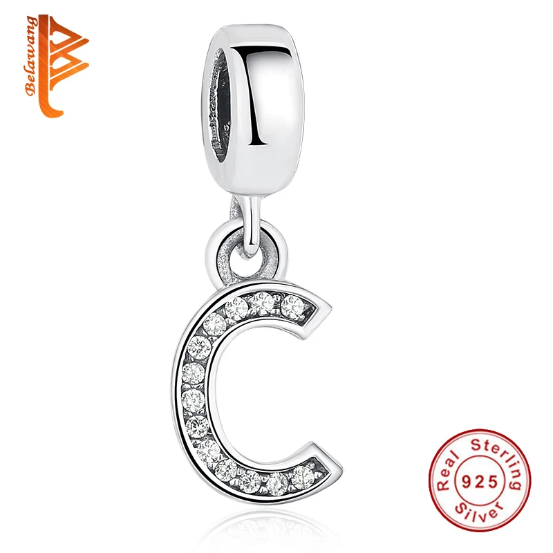 925 стерлинговый серебряный с большим отверстием сверкающие буквенным принтом С