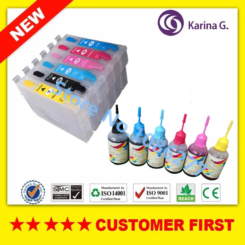 

6PCS for T0791 Empty refillable ink cartridges + 1set Dye INK for Epson STYLUS PHOTO 1400/PX700W/PX800FW printer with ARC chip