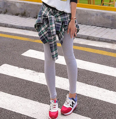 1Green grey pants Корейские женские хлопковые повседневные поддельные две части клетчатая рубашка Леггинсы Готическая Нижняя юбка брюки тренировочные Леггинсы для женщин cn38 - Цвет: 1Green grey pants