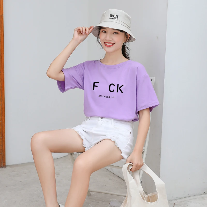 Футболка женская с коротким рукавом и принтом букв F CK|Футболки| |