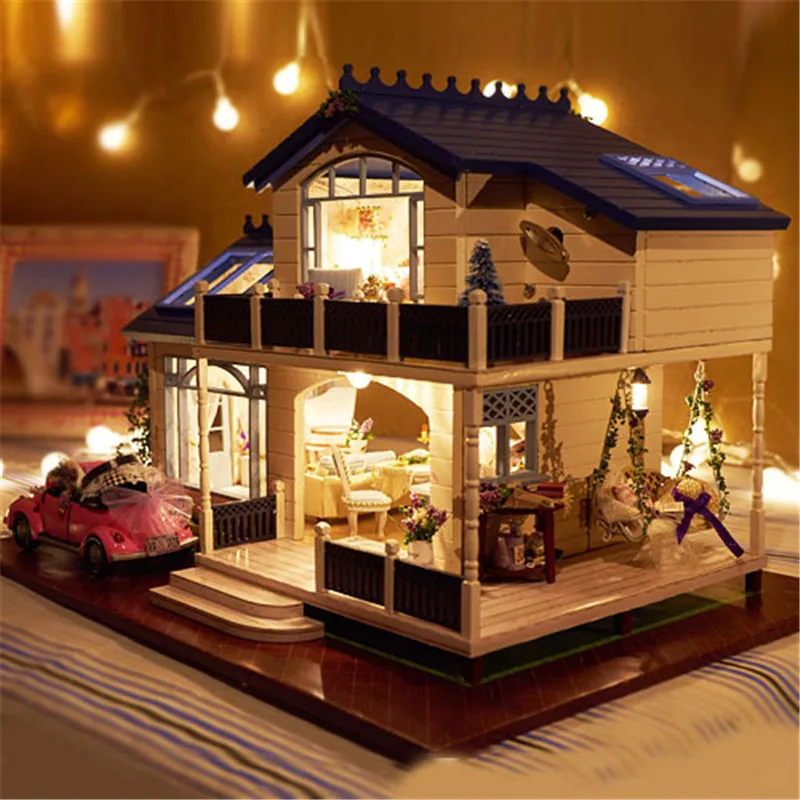 

Сборка DIY модель набор деревянная кукла дом романтика, Прованс дом Миниатюрная игрушка с мебелью и кабриолет подарок для девочки