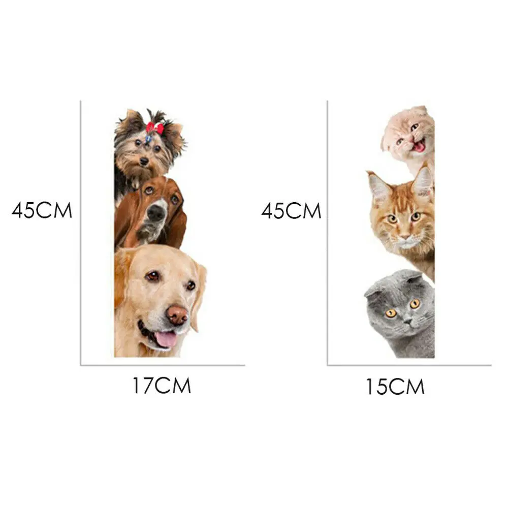 3D милые наклейки на стену с изображением собаки кошки виниловые для дверей