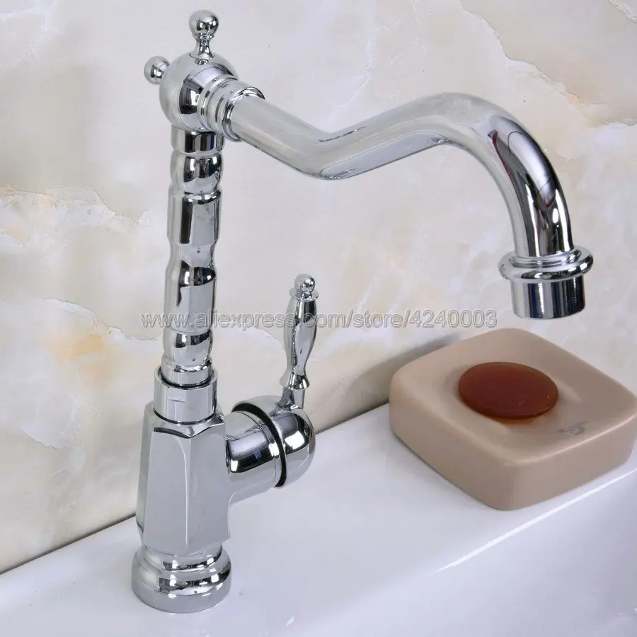 

Basin Faucets Chrome Brass Bathroom Sink Faucet Swivel Spout Single Handle Bath Deck Hot and Cold Mixer Tap Water Taps Kna927