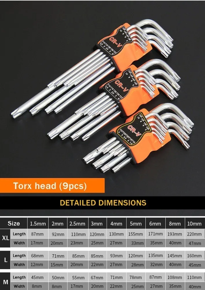 Torx Head FGHGF 9 шт. L Тип двухконцевая отвертка шестигранная гаечный ключ Набор шестигранный ключ шестигранный плоский шар Torx звезда головка гаечный ключ Набор ручные инструменты - Цвет: Torx Head