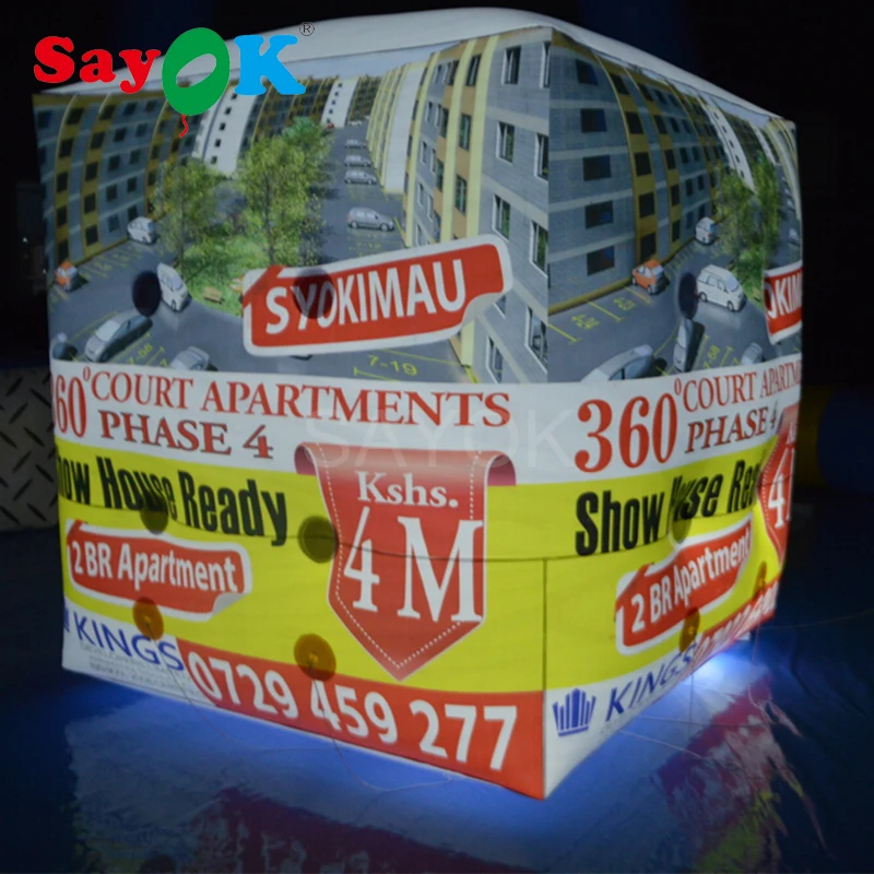 

SAYOK 2m 0.2mm PVC Helium Balloon Inflatable Helium Cube Balloon with Led Light for Advertising Party Event