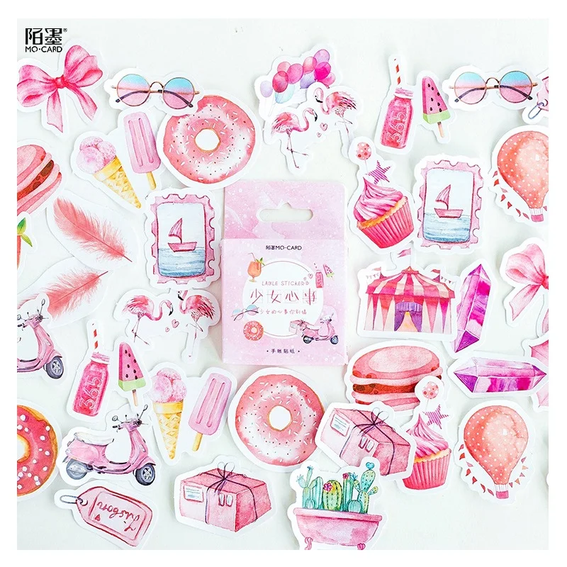 

46 шт./компл. милая розовая мини-наклейка для девочек, Мультяшные Декоративные наклейки для мобильного телефона, наклейки для скрапбукинга «...