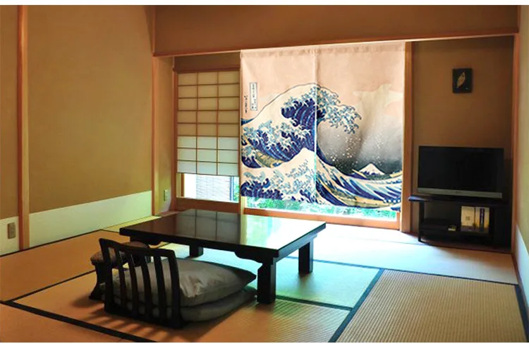 Японская дверь занавески льняные хлопковые с принтом волн Короткие Занавески