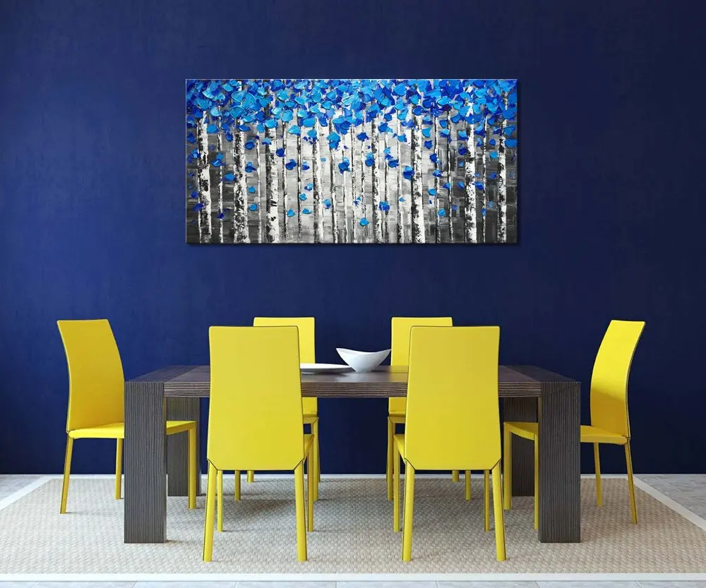 Ручная роспись толстый нож картина маслом синий лес Современное украшение дома