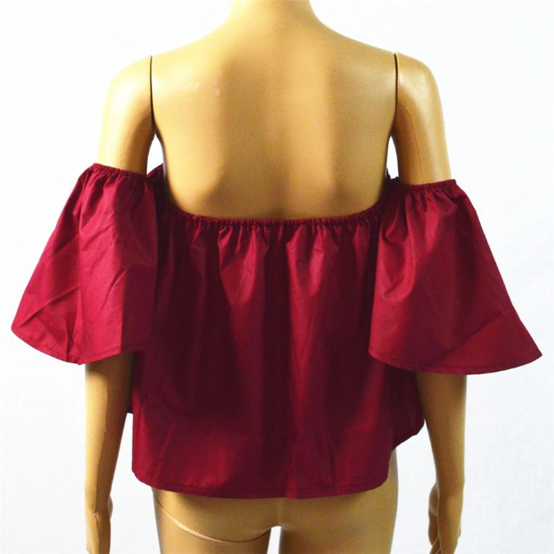 Сексуальный Топ Лифчики танки Slash шеи оборками мода знаменитости Короткие топы