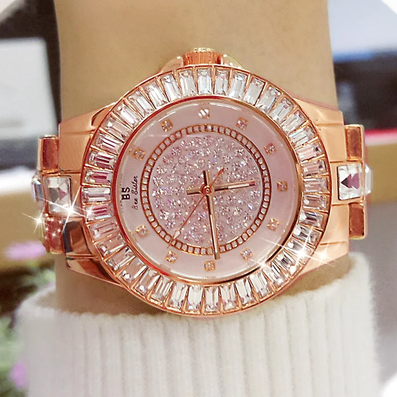Rose Gold Женские часы Роскошные бриллиантовые Montre известные элегантные часы с наручным браслетом женские наручные часы Relogios Femininos saat Silver Wach - Цвет: Rose Gold