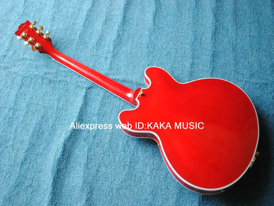 Красный пользовательский магазин Полые джазовые Гитары двойной накладки