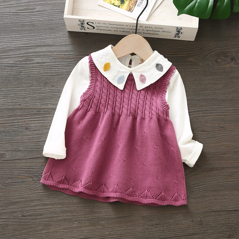 Платье-Свитер для маленьких девочек Новинка 2019 года Осеннее хлопковое вязаное