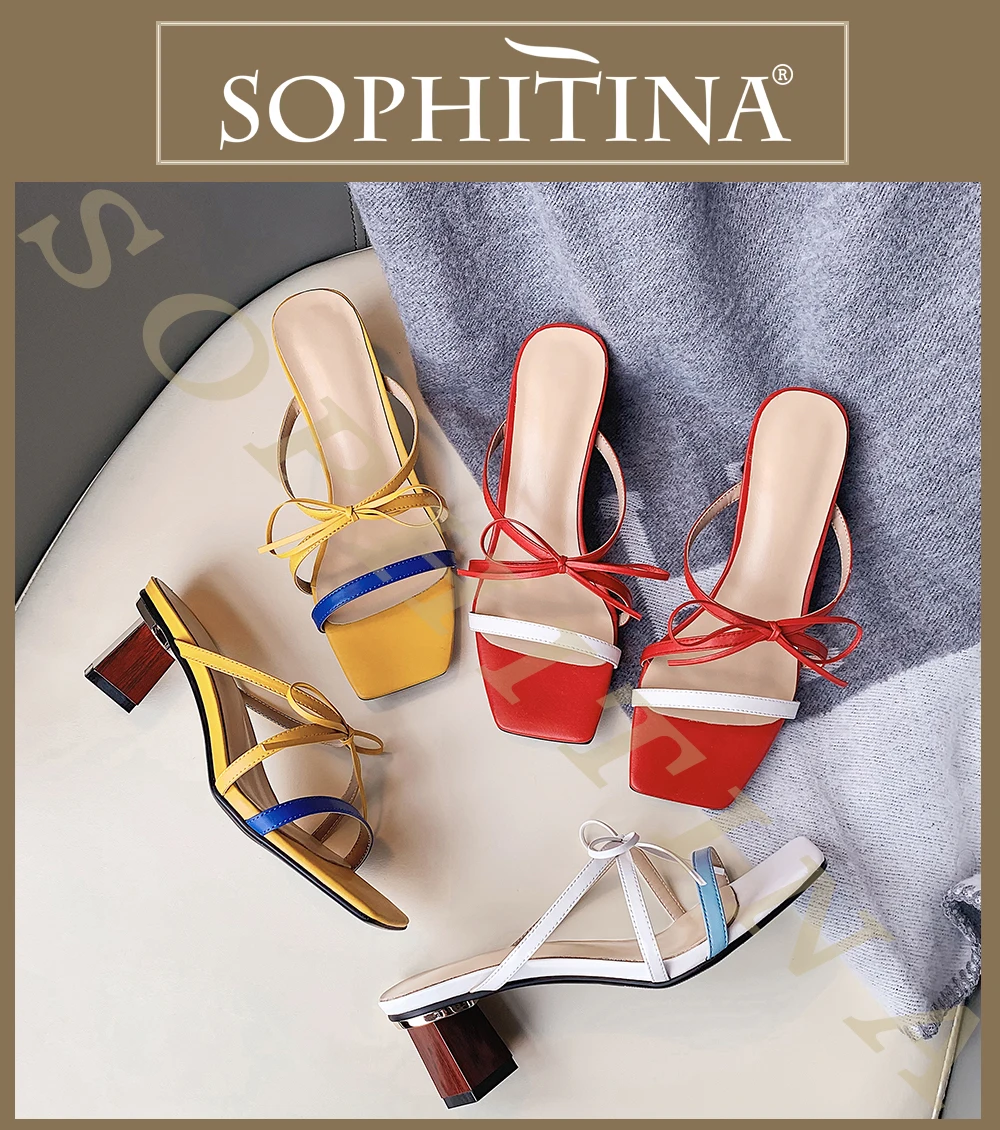SOPHITINA/популярные женские шлепанцы; модные разноцветные туфли с квадратным носком и бантиком-бабочкой; Лидер продаж; новые шлепанцы; MO177