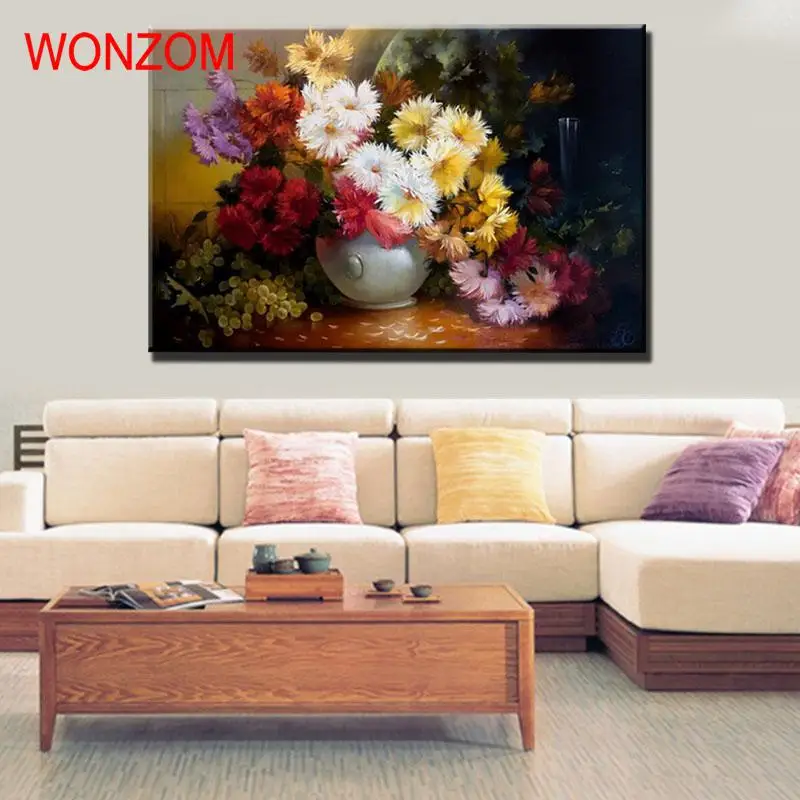 Flower Painting By Numbers On Canvas DIY HandPainted Wall Pictures For Home Decor Cheap Gift Arts Poster Coloring | Дом и сад