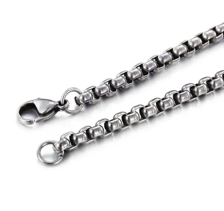 4/5mm Wide 60-76cm long Round Box Silver Color Pearl Chain Stainless Steel Necklace Mens Boys Jewelry For Pendant Sweater | Украшения и