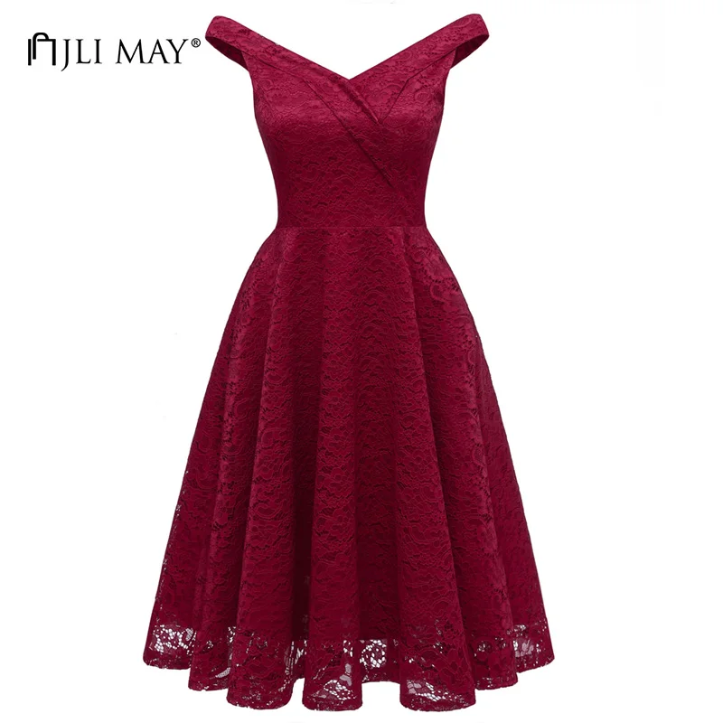 JLI может винтажное платье с открытыми плечами кружевное для женщин вечерние