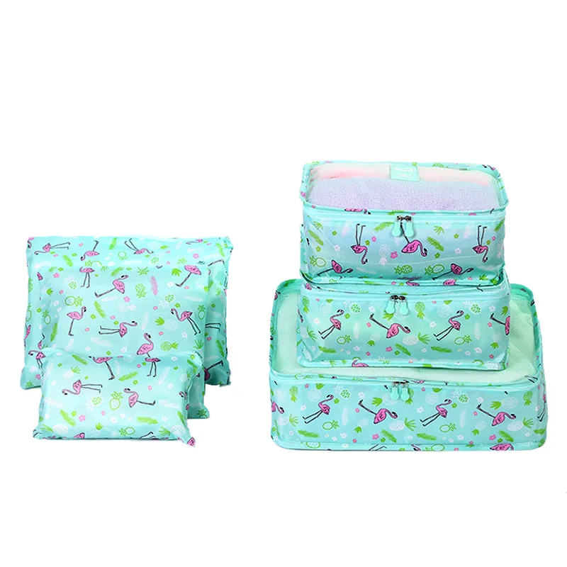 Flamingo Green 6 шт./компл. нейлон Упаковка Куб большой Ёмкость двойная молния Водонепроницаемый сумка Чемодан одежда аккуратные Сортировка Портативный Органайзер - Цвет: Flamingo Green