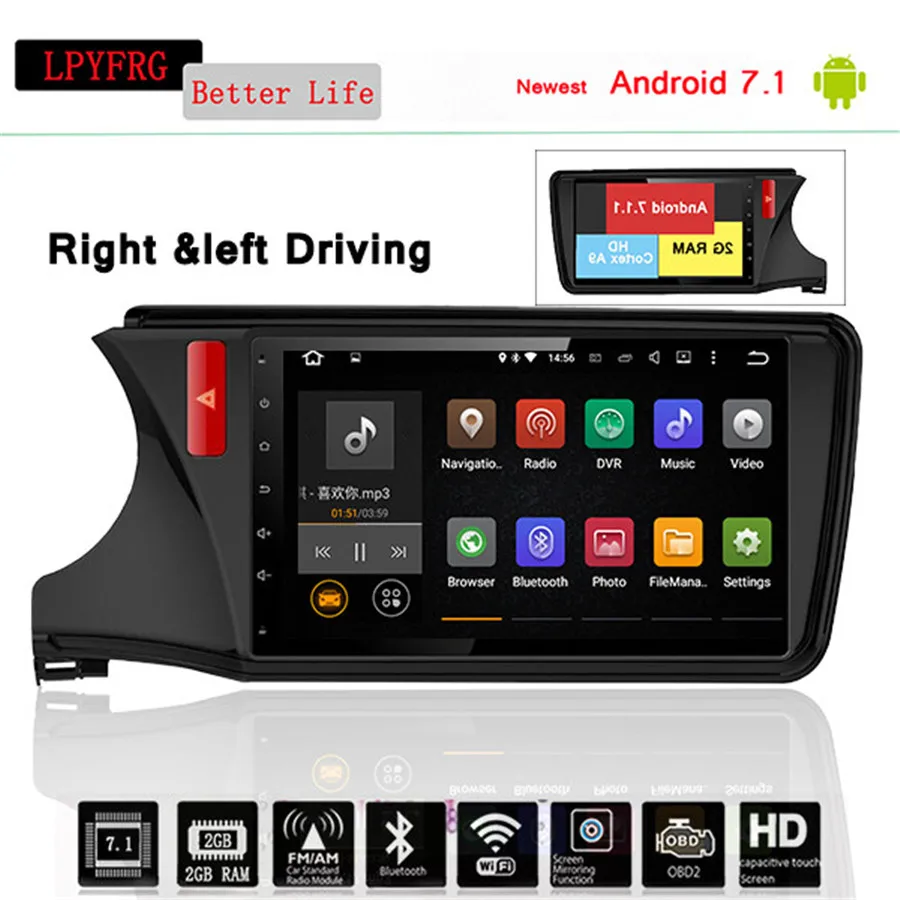 2din 10.1&quot RAM 4GB android 10 Fit HONDA CITY 2014 2016 2015 2017 Manual Auto A/C RHD &amp Left Car DVD Player Navigation GPS Radio |