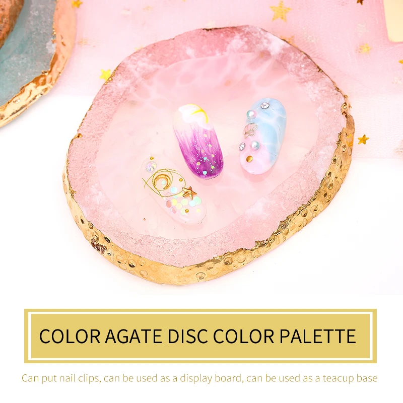 ETEREAUTY Resin Nail Art Painting Gel Palette Golden Edge Polish Agate Gem Plate Manicure Accessory New Tool Gift |