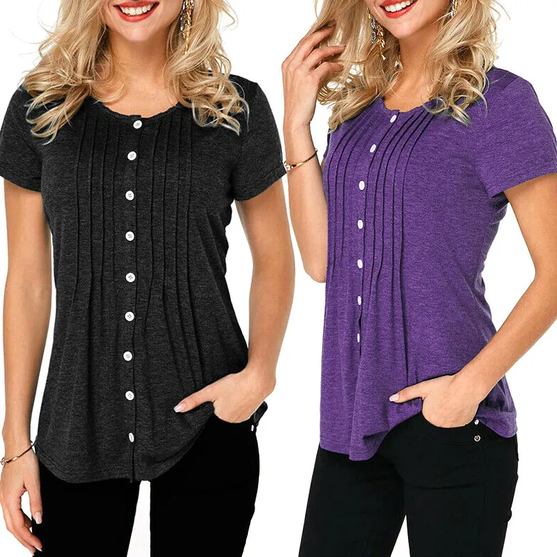 Женская туника с коротким рукавом на пуговицах летняя футболка KNG88 | одежда