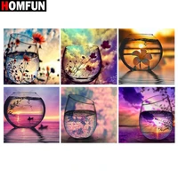 homfun full squareround drill 5d diy diamond painting cup sunset scenery 3d embroidery cross stitch 5d home decor gift