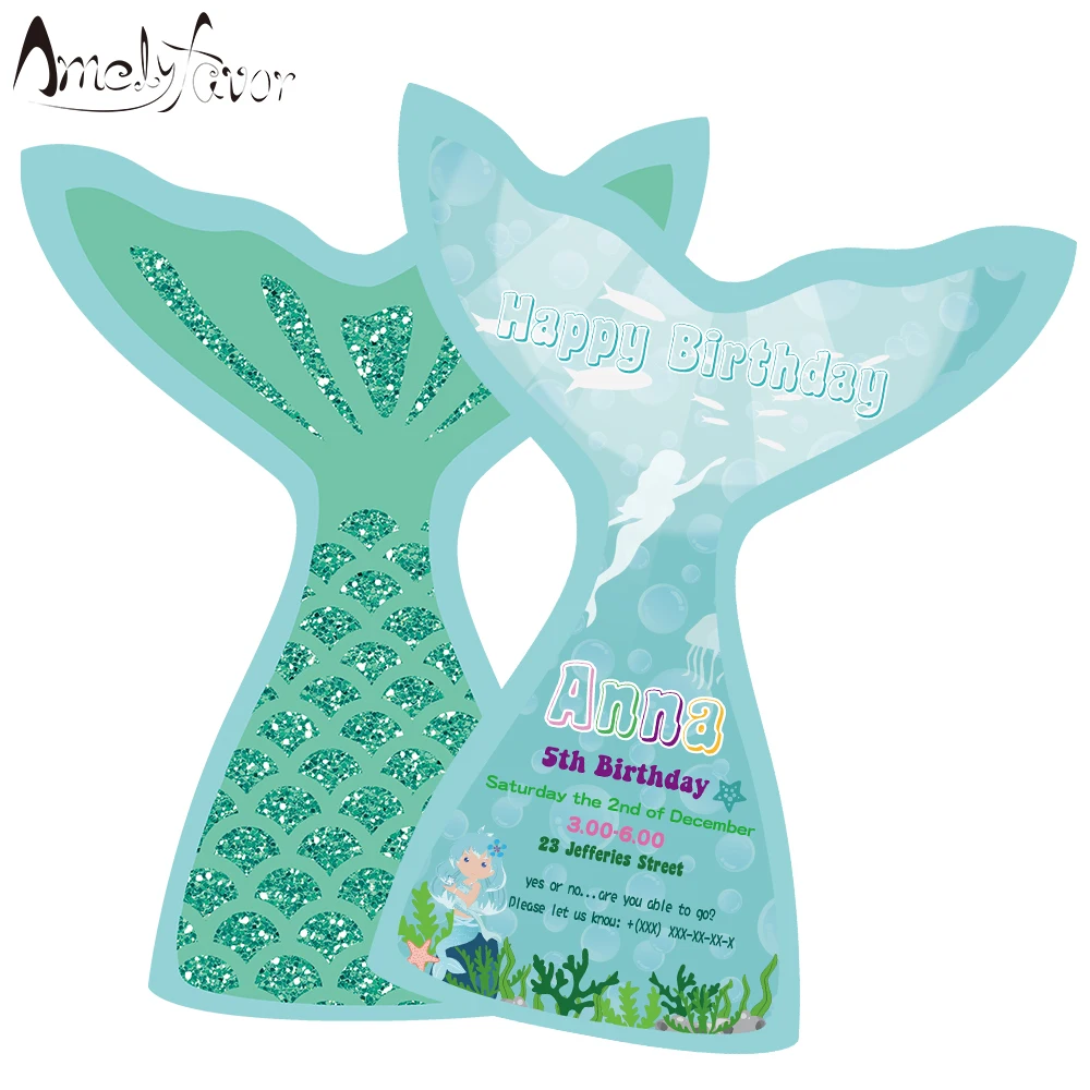 

Mermaid Tail Theme Invitation Card Party Supplies Sea Tail Invitation Event Birthday Party Decorations Custom-Made Personalized