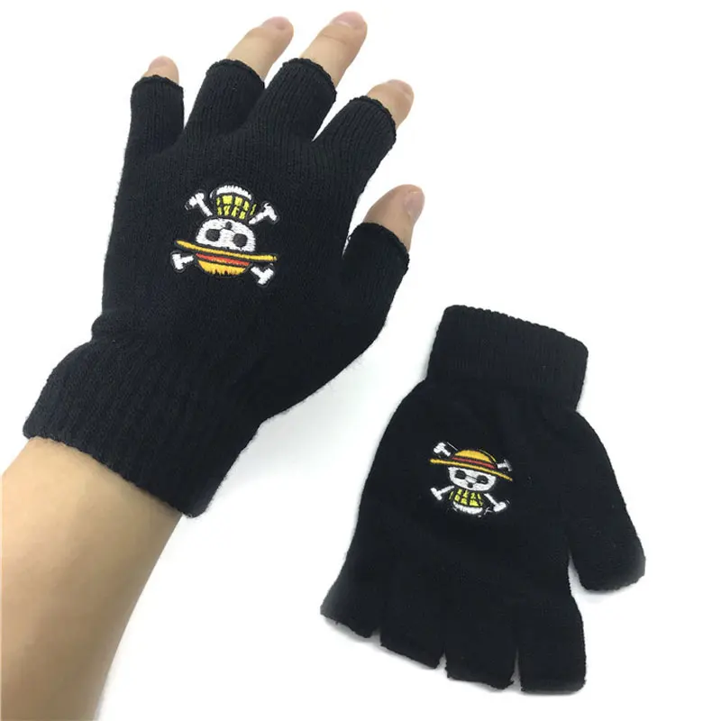 

Перчатки унисекс, перчатки без пальцев, аниме, один предмет, Пираты, Jolly Roger Luffy, вязаные перчатки с черепом, Зимние Теплые наручные рукавицы, м...