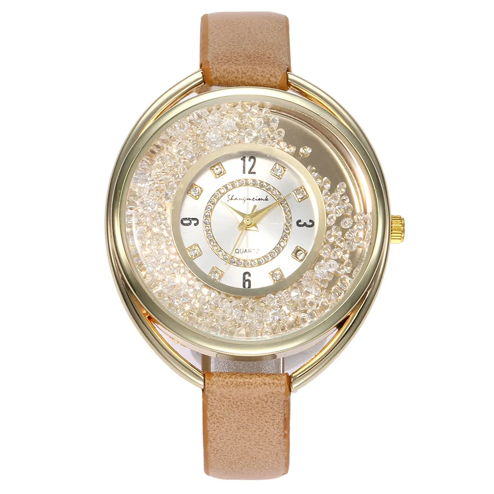 Женские наручные часы Reloj Mujer Shangmeimk 2018 кожаные с бриллиантами женские кристаллами