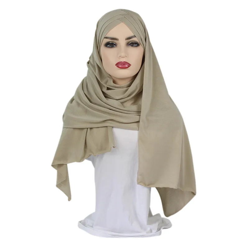 women plain bubble cotton jersey scarf Head hijab wrap solid instant shawls foulard femme muslim hijabs store ready to wear - Цвет: Khaki