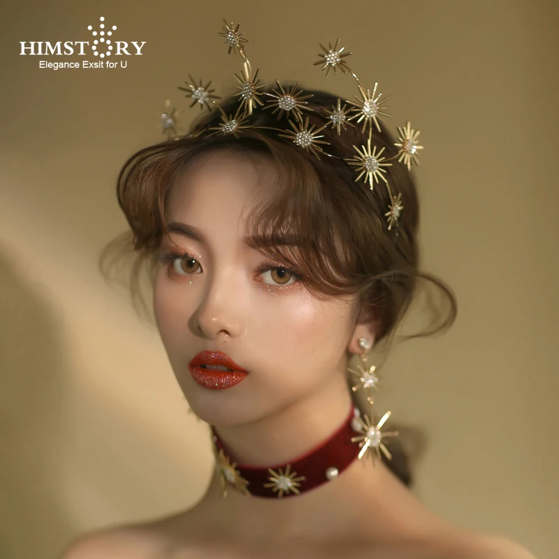 HIMSTORY Звездные повязки для волос невесты диадемы и короны Подсолнух RhinestoneWedding аксессуары для волос Ювелирная тиара De Noiva