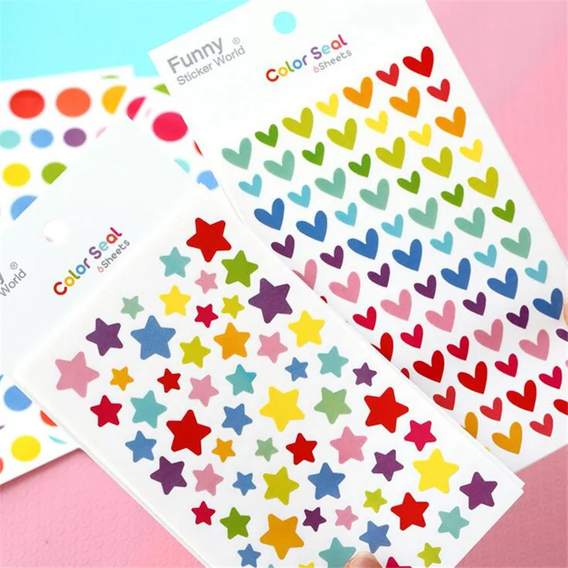 

6Pcs=1Set Colorful sticker funny toy sticker paper diary Journal Scrapbook Decorative laptop Sticker Classic Toys for Children