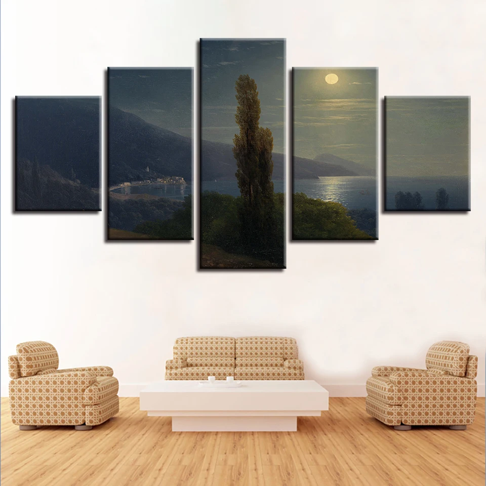 5 шт. модульные картины на холсте с изображением деревьев пляжа гор Луны Морского