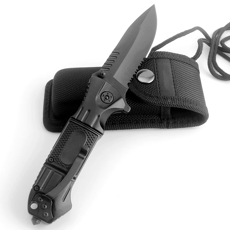 KKWOLF Черный Складной нож 440C сталь полузубчатое лезвие тактические походные