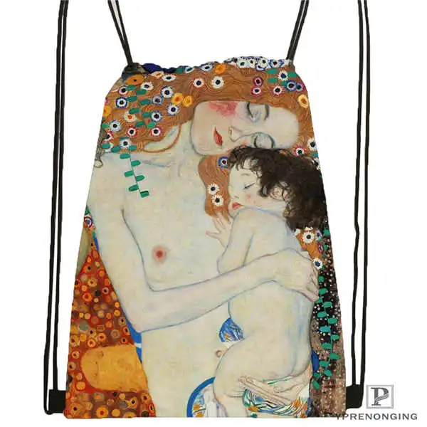 Drawstring Backpack Custom Gustav_Klimt@ 3 походная сумка на шнурке милый рюкзак для детей(черная спинка) 31x40 см#20180611-02-98 - Цвет: Drawstring Backpack