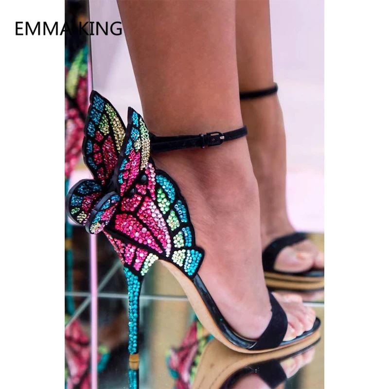 Женские сандалии гладиаторы на высоком каблуке украшенные кристаллами и